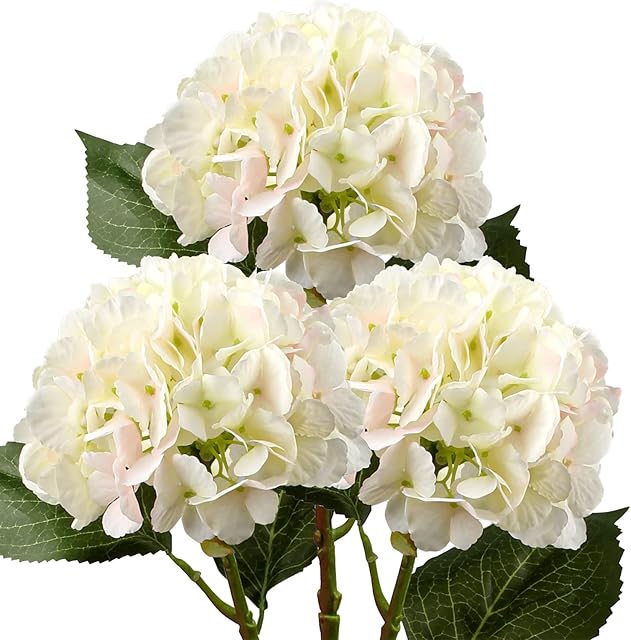 Briful Artificial Hydrangea Flowers Silk Hydrangea Flowers Fake Flowers Faux Hydrangea Flowers Set of 3 Fake Hydrangea Long Stems 21" for Home Wedding Party Décor