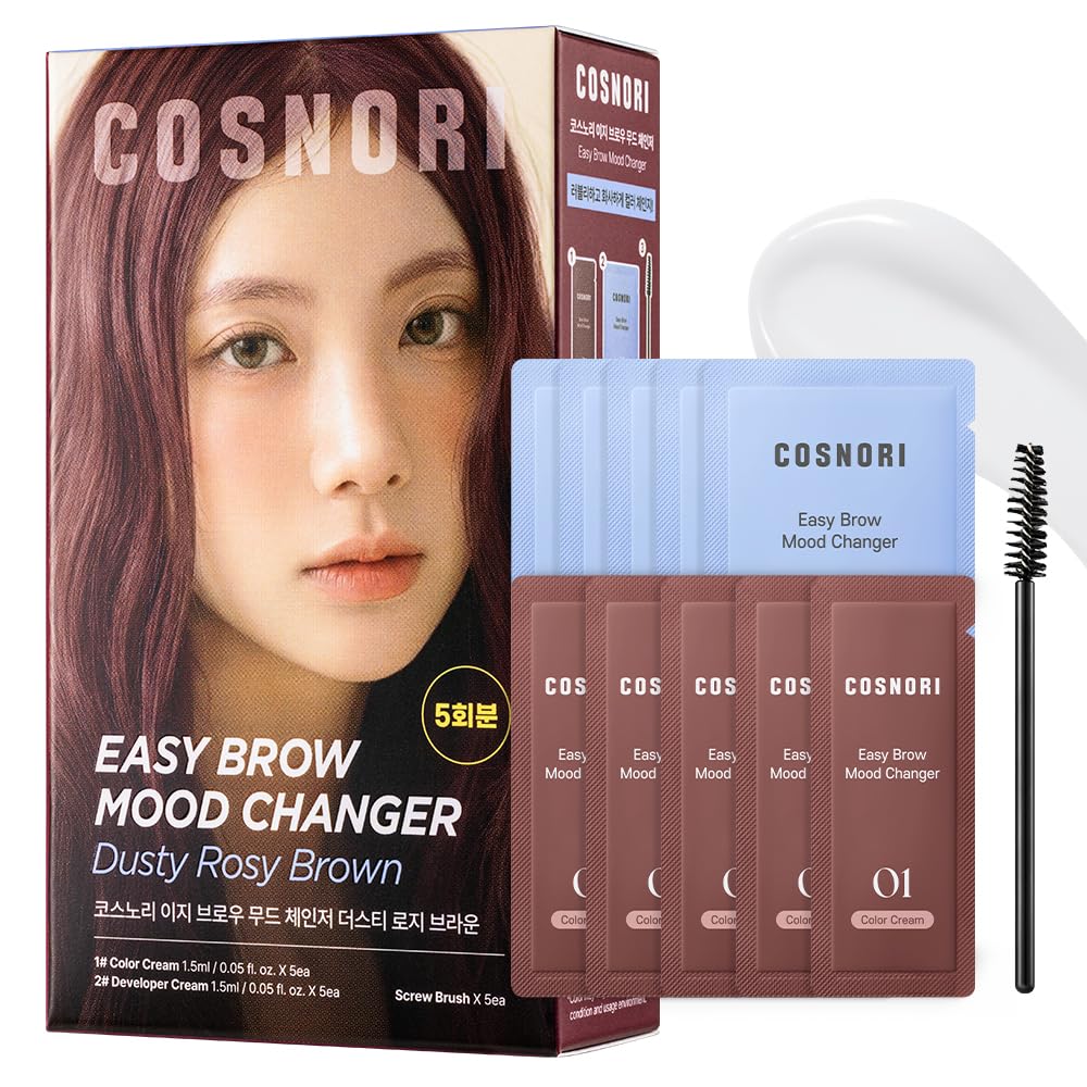 COSNORI Easy Brow Mood Changer Dusty Rosy Brown – Korean Brow Color Kit, Soft Rosy Brown with a Subtle Pink Tone, Complements Auburn & Reddish Brown Tones, Gentle Formula, 5 Applications
