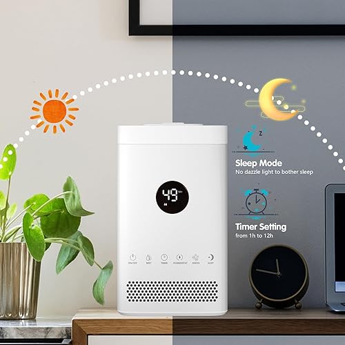 Miniatura 5 de ARLIME Humidificador de niebla fría, humidificador ultrasónico de 3.5 L de llenado superior con pantalla LCD, temporizador, ionizador y filtro