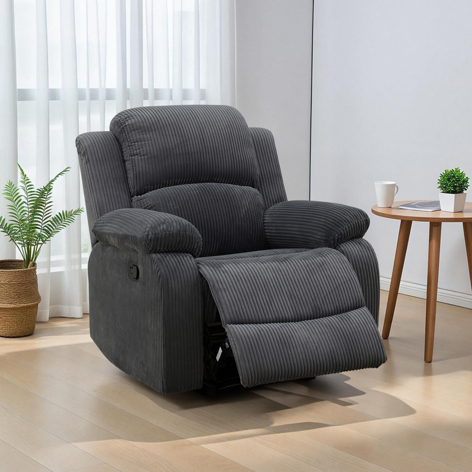 Fabric Recliner Chair for Living Room Furniture Set,Dark Gray Reclining Couch for Small Space/Rv, Wall Hugger Recliner/Home Theater Seating for House/Office(Single Chair)