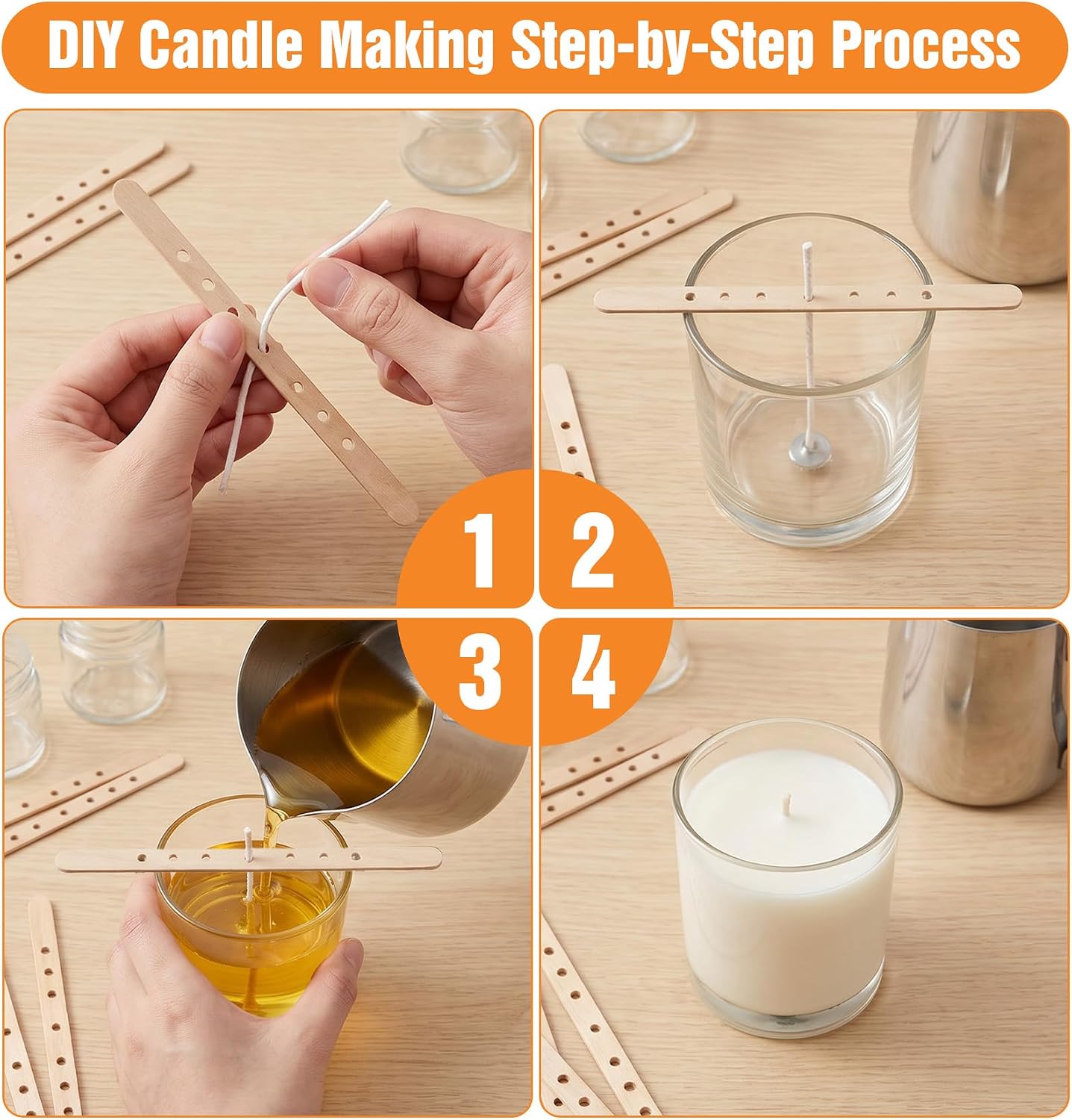 50 Pcs Wick Centering Tool, Candle Wick Holders for Candle Making | Wick Centering Tool, Candle Wick Holders for Candle Making Wooden with 7 Holes for DIY Wax Crafting ( 0.7 x 7.1 In)