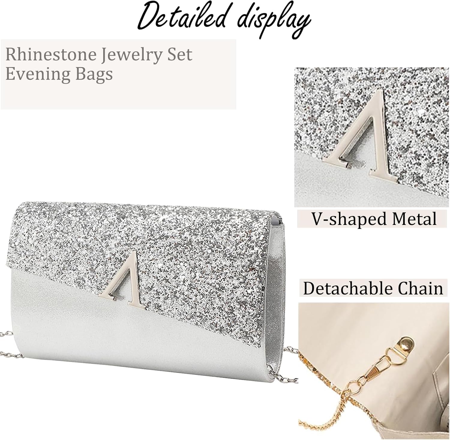 YYW 4 Pieces Women Evening Handbags Clutch Purses Shoulder Bag with Rhinestone Jewelry Set for Party Wedding - Image 2