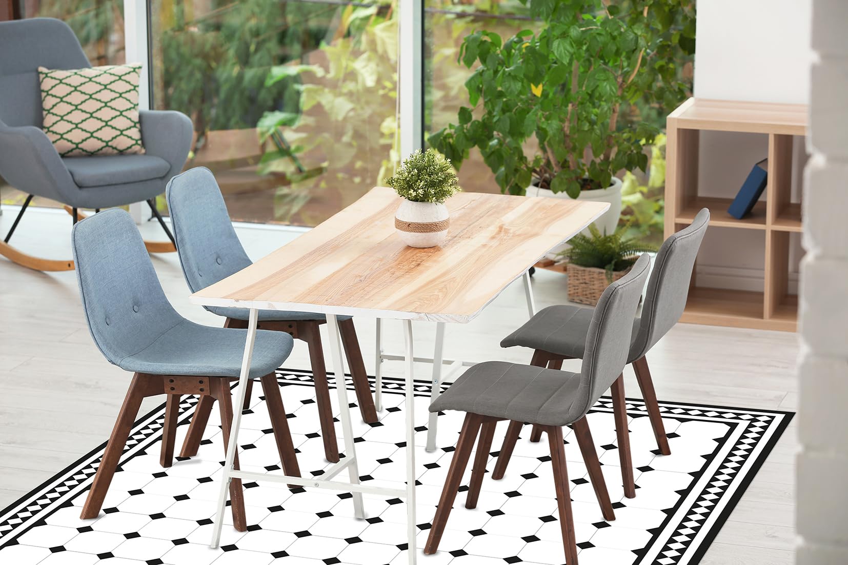 DobleUve Estudio Alfombra Vinílica Victorian | Blanco | 65x240 | Alfombra Cocina Lavable Antideslizante | Alfombra Vinilo Salón | Suelo de Vinilo