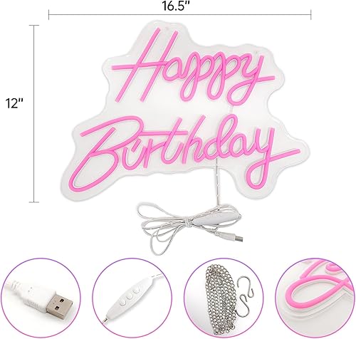 Miniatura 5 de Letrero grande de neón de feliz cumpleaños, letreros LED para decoración de pared, letreros iluminados para decoración de pared, luces de fiesta de