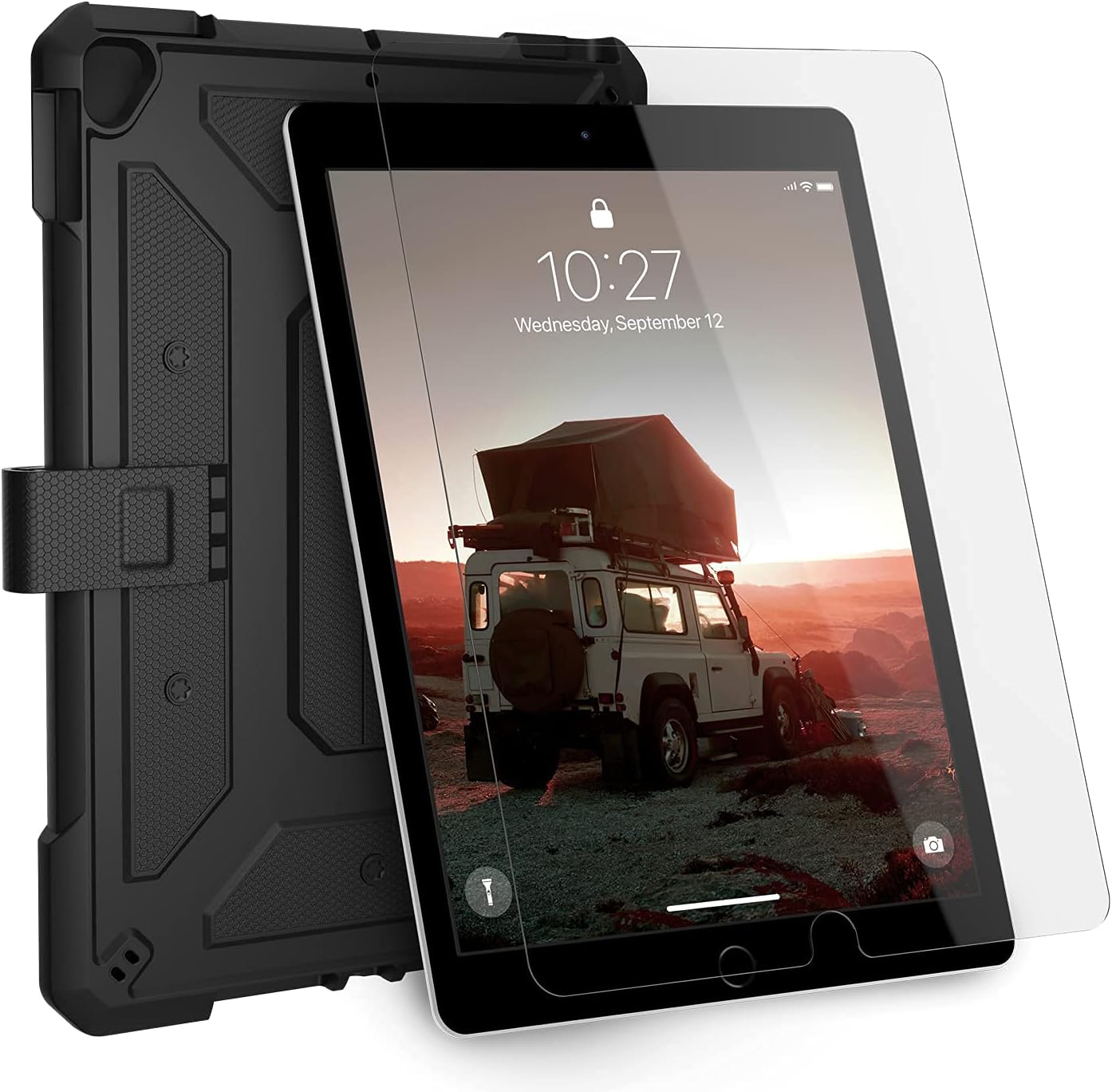 UAG iPad 10.2-inch (9th Gen, 2021) & (8th Gen, 2020) Case Metropolis, Black + iPad 10.2-inch (9th Gen, 2021) & (8th Gen, 2020) Screen Protector Tempered Glass, Clear