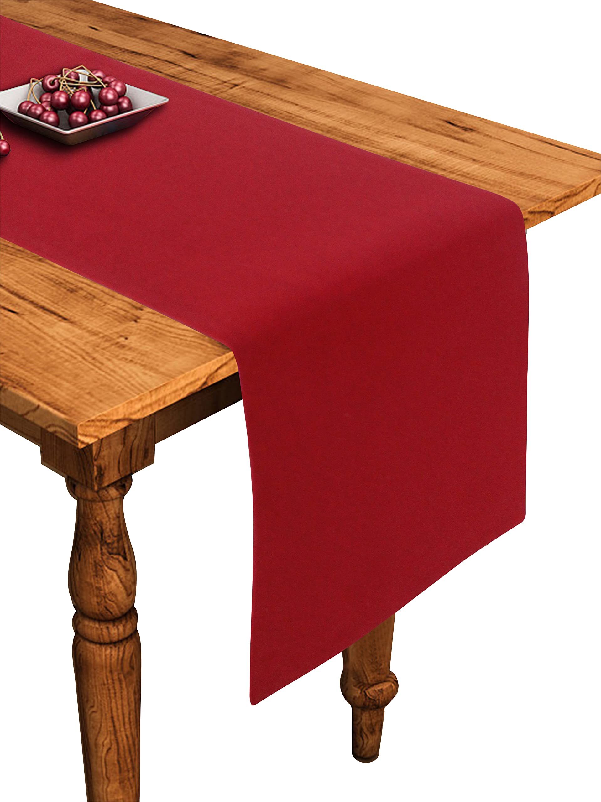 Airwill Cotton Plain Cherry Red Designed Solid Pattern Table Runner Length 152cm (Red, Pack of 1)-image-14