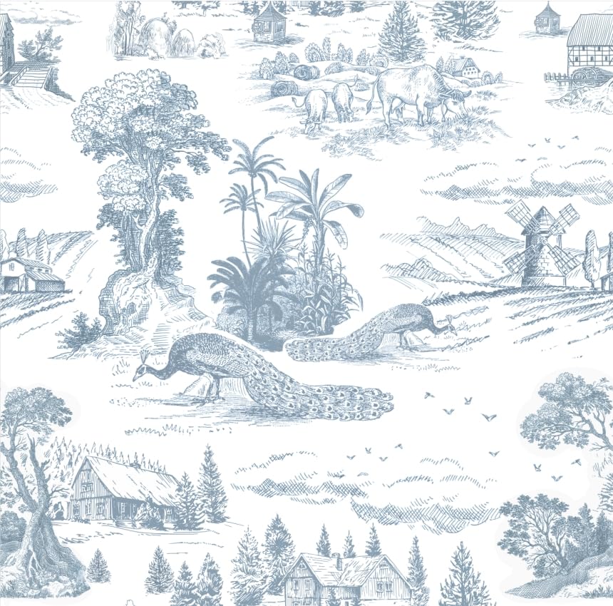 Papier peint autocollant vintage bleu et blanc 45x1000 cm pour chambre et meuble