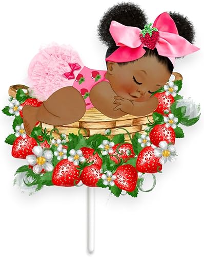 Decoración de mesa de fiesta de baby shower de fresa durmiente (una pieza central de doble cara, niña afroamericana)
