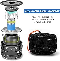 Vista 8 de Odoland 15pcs Camping Cookware Mess Kit, Non-Stick Lightweight Pot Pan Kettle Set with Stainless Steel Cups Plates Forks Knives Spoons for Camping