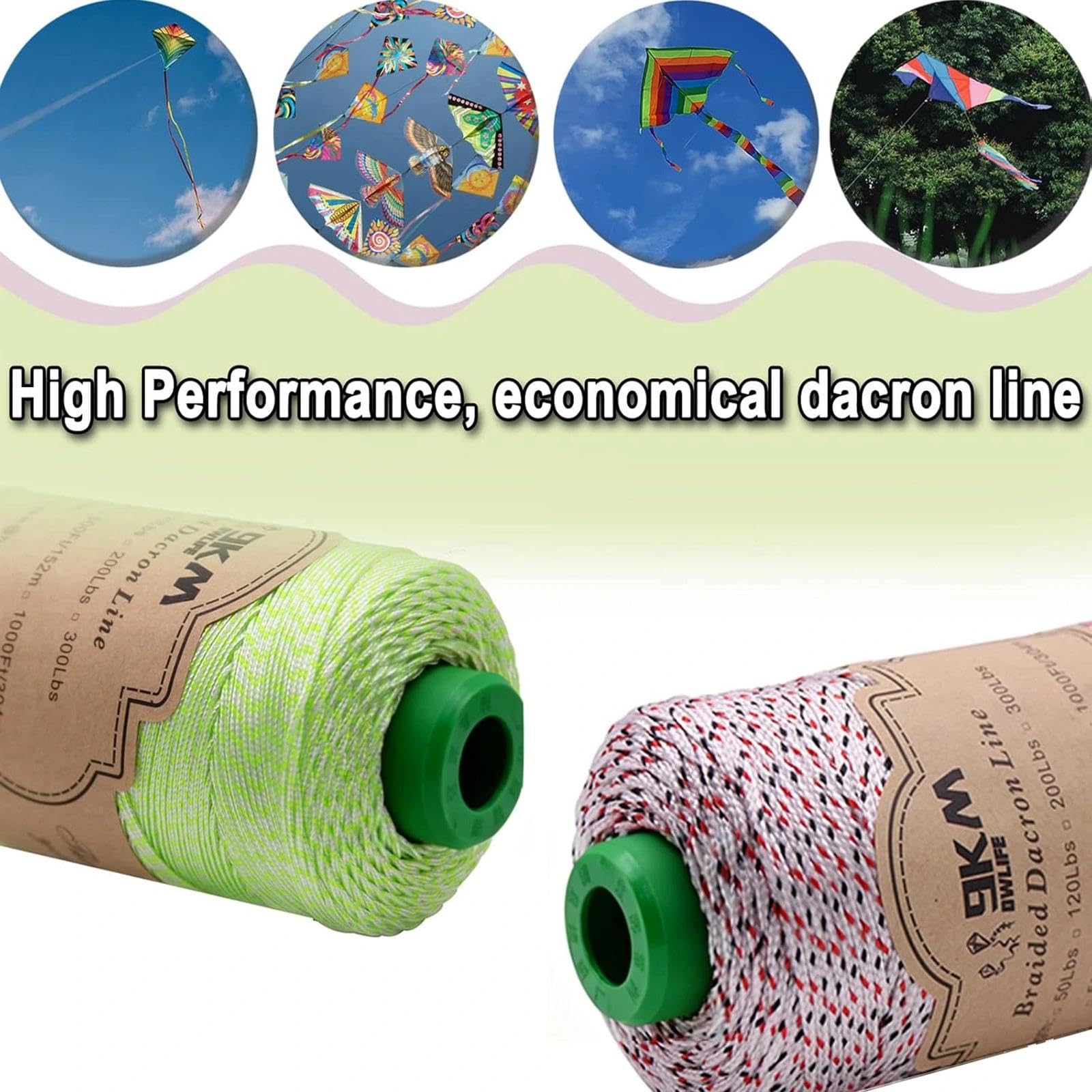 DWLIFE Corde de cerf-volant tressé en Dacron 22,7 kg 1000Ft/304 m Fil Mason en polyester très résistant Diamètre extérieur 1 mm
