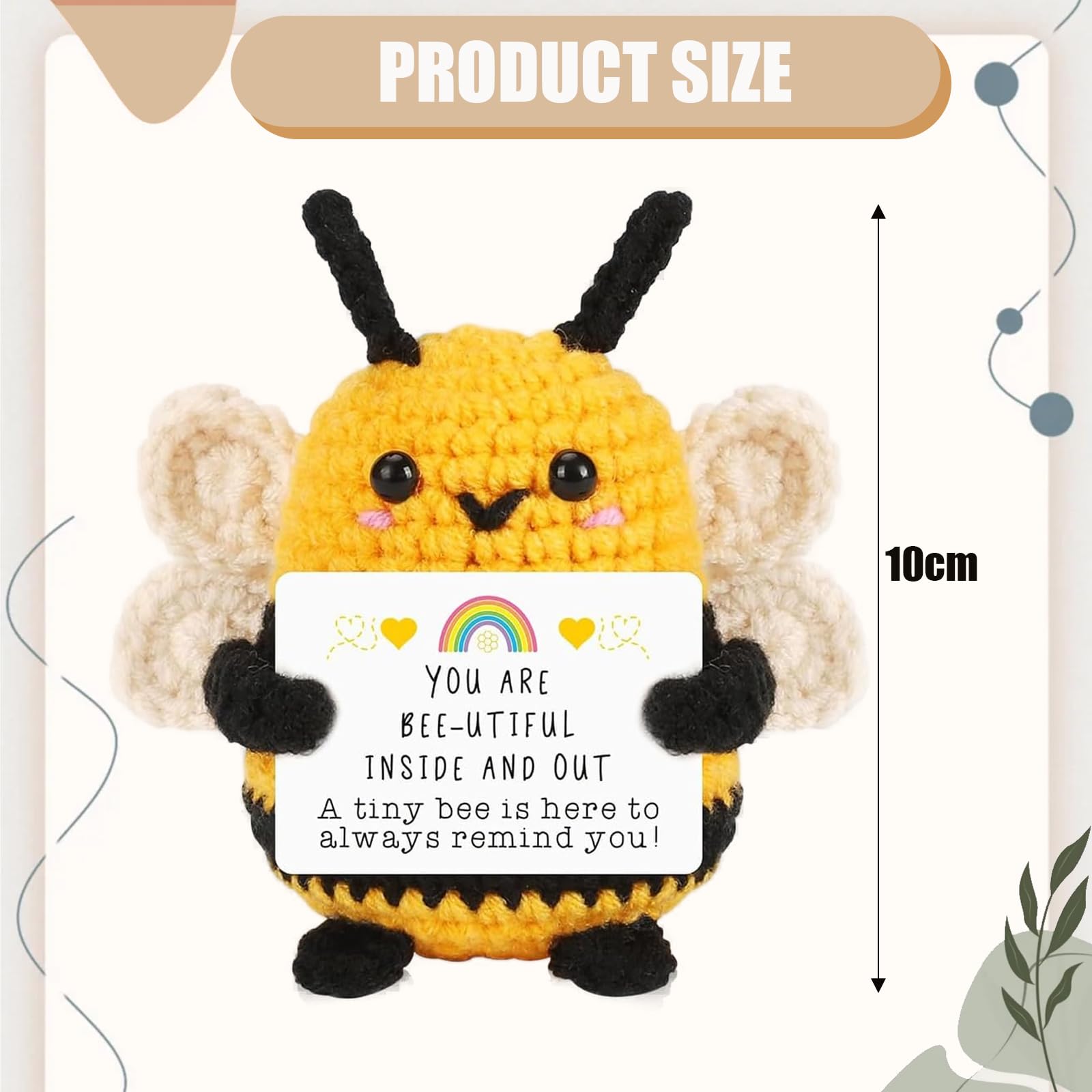 Positive Crochet Animals, Positive Gifts, Handmade Crochet Bee Plush with Flower - Image 2