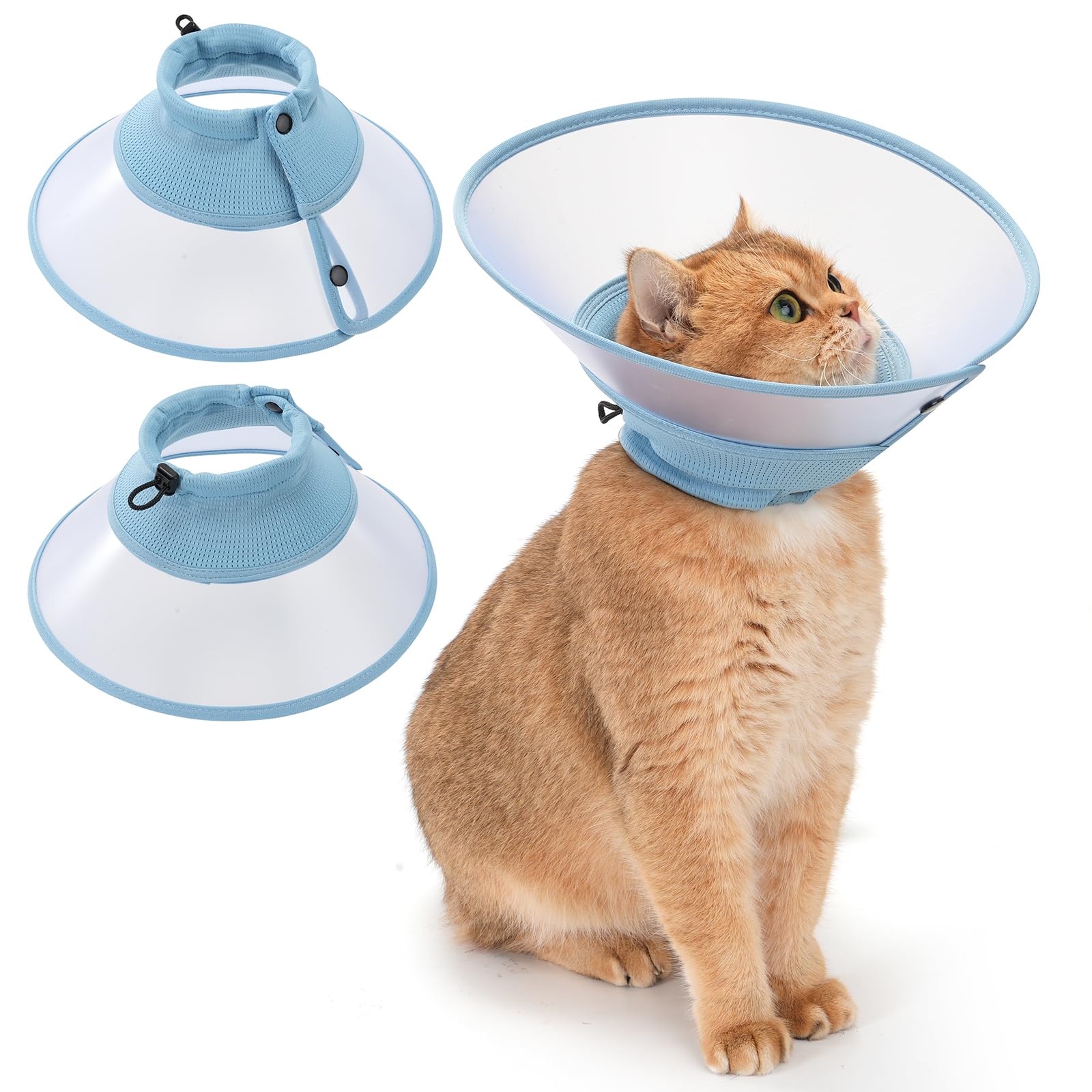 Avont Adjustable Cat Cone Collar, Alternative Anti-Lick E-Collar, Protective Recovery Elizabethan Cone After Surgery Recovery & Skin Protection for Kittens Puppy Small Dog to Stop Licking -Blue(S)