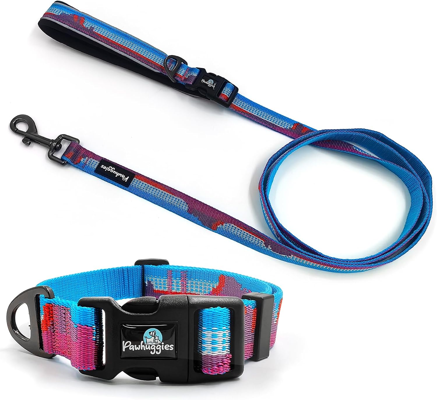 Jacquard Dog Collar and Leash Set for Large Dogs, Breathable Adjustable Set for Daily Outdoor Walking and Running, Sky Mountains