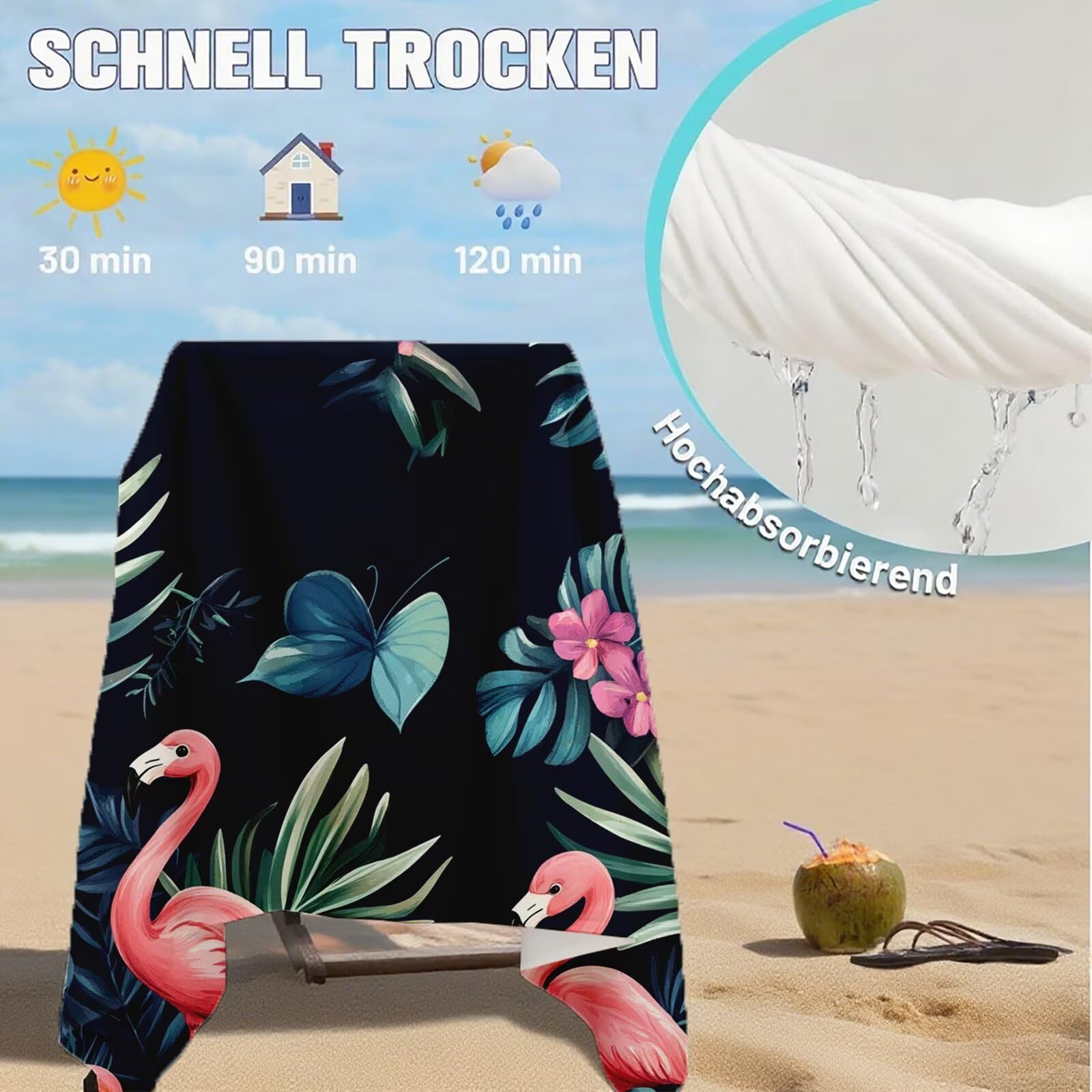 Serviette de Plage Microfibre Serviette Plage 100x150 cm 2 Pack Séchage Rapide, Anti-Sable, Absorbante Fonction drap de plage xxl pour Bain, Sport, Voyages, Sauna, Piscine, Yoga, avec Sac Animal Q-865