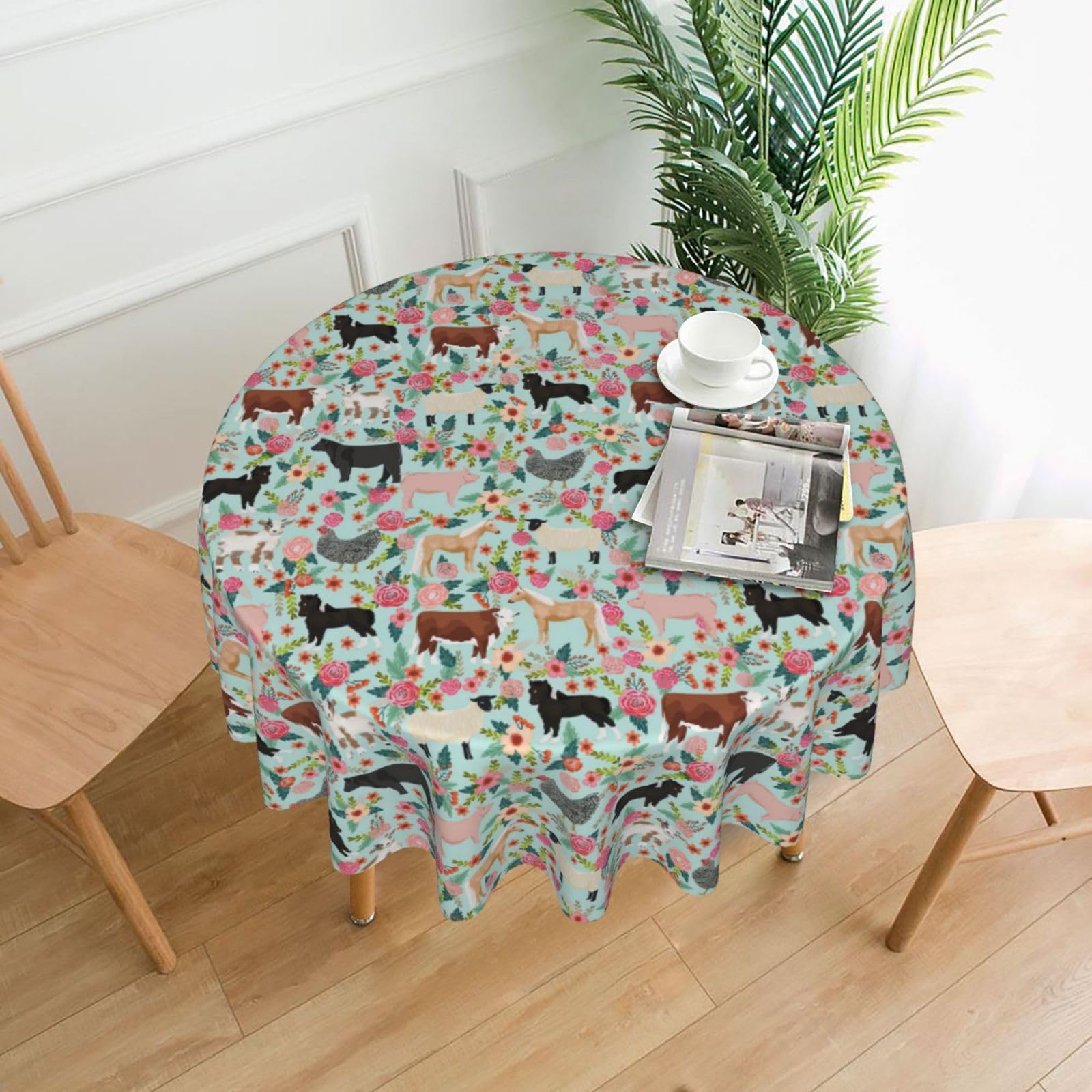 OKFSTY Farm animal Print Round Tablecloth 60in for Wedding Elegant Polyester Cover for Party Reception Festive Dinner