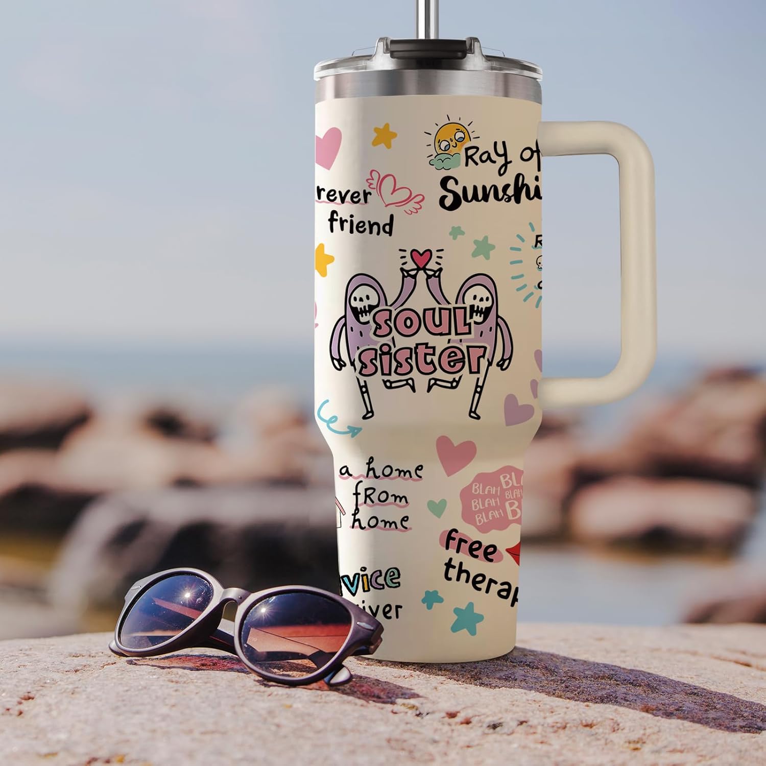 Shqiueos Best Friend Birthday Gifts for Women 40oz Tumbler with Handle and Lid Straw, Bestie Gifts for Her, Mothers Day Gift for Women Friendship, Soul Sisters Present Valentines Christmas Cup - Image 6