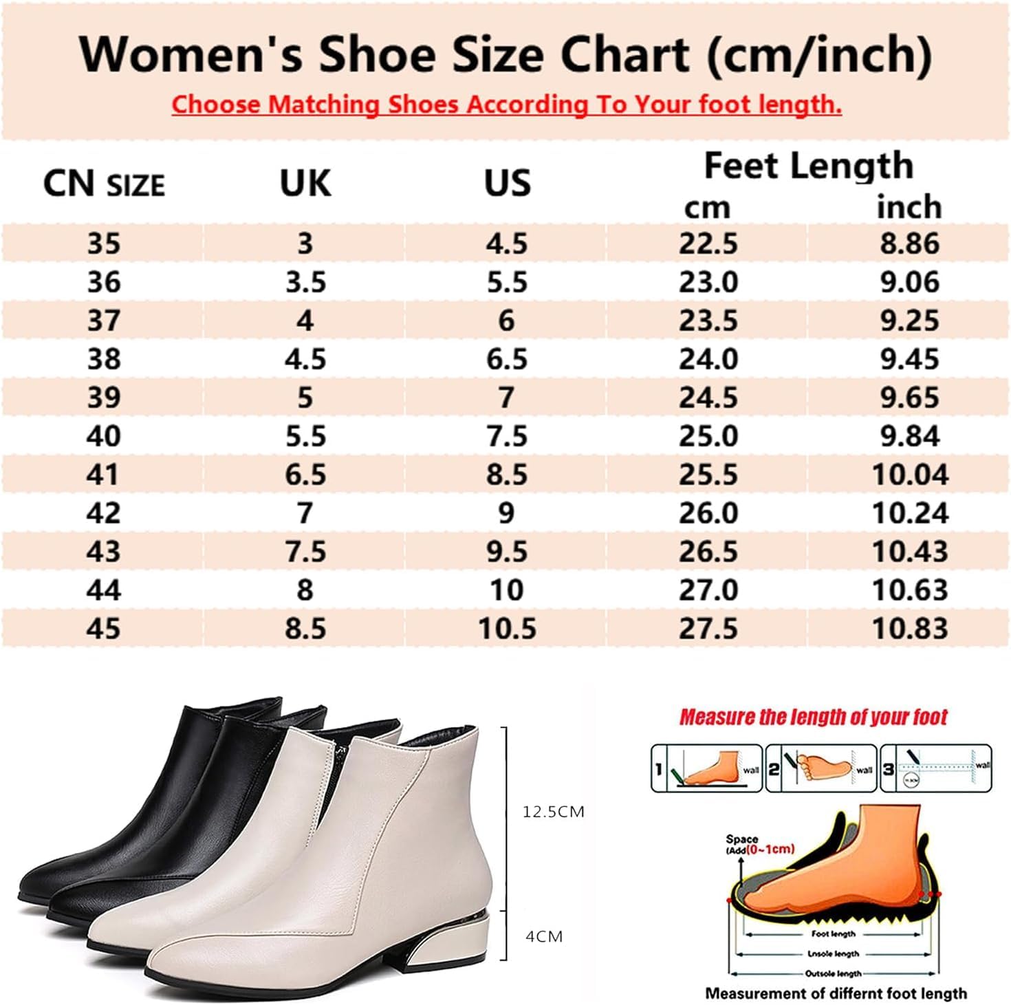 Damen-Stiefeletten mit niedrigem Absatz, stilvolle Stiefeletten mit niedrigem Absatz, seitlicher Reißverschluss, wasserdicht, Leder