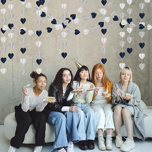 Miniatura 10 de Guirnalda de corazón 3D de oro blanco azul marino  Decoración colgante de graduación de 39 pies, pancarta de serpentinas para novia, cumpleaños,