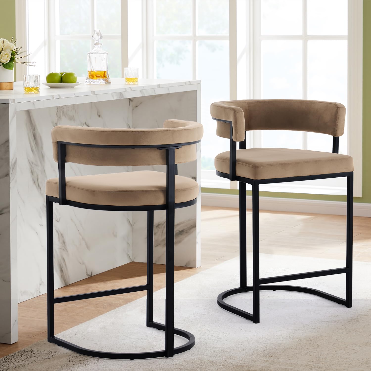 Rongbuk Velvet Bar Stools Set of 2 Brown