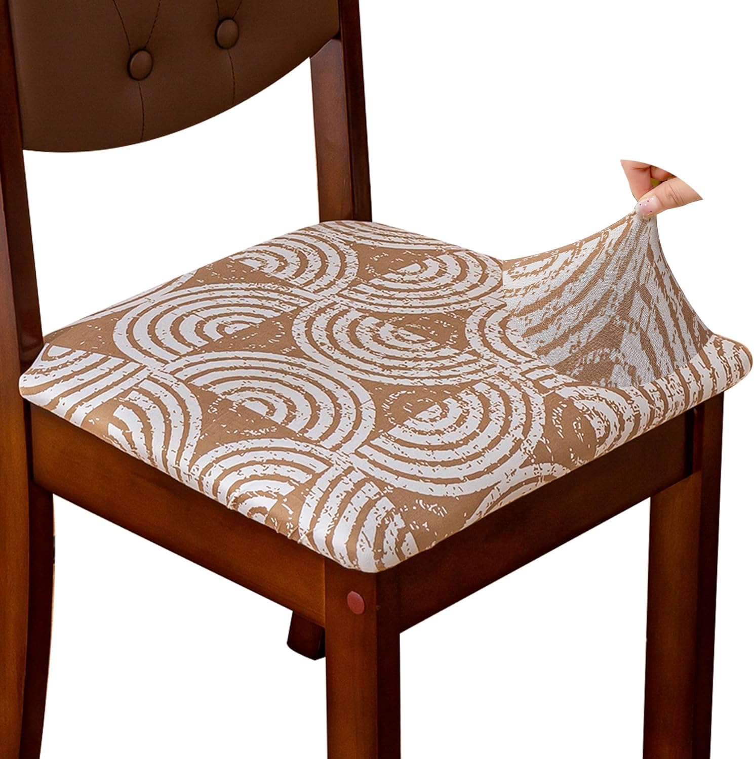 ZHILING Stretch printing Chair Seat Covers for Dining Room Set of 6, Elastic Dining Chair Seat Protector Cover Removable Washable Chair Slipcovers with Ties — image 1