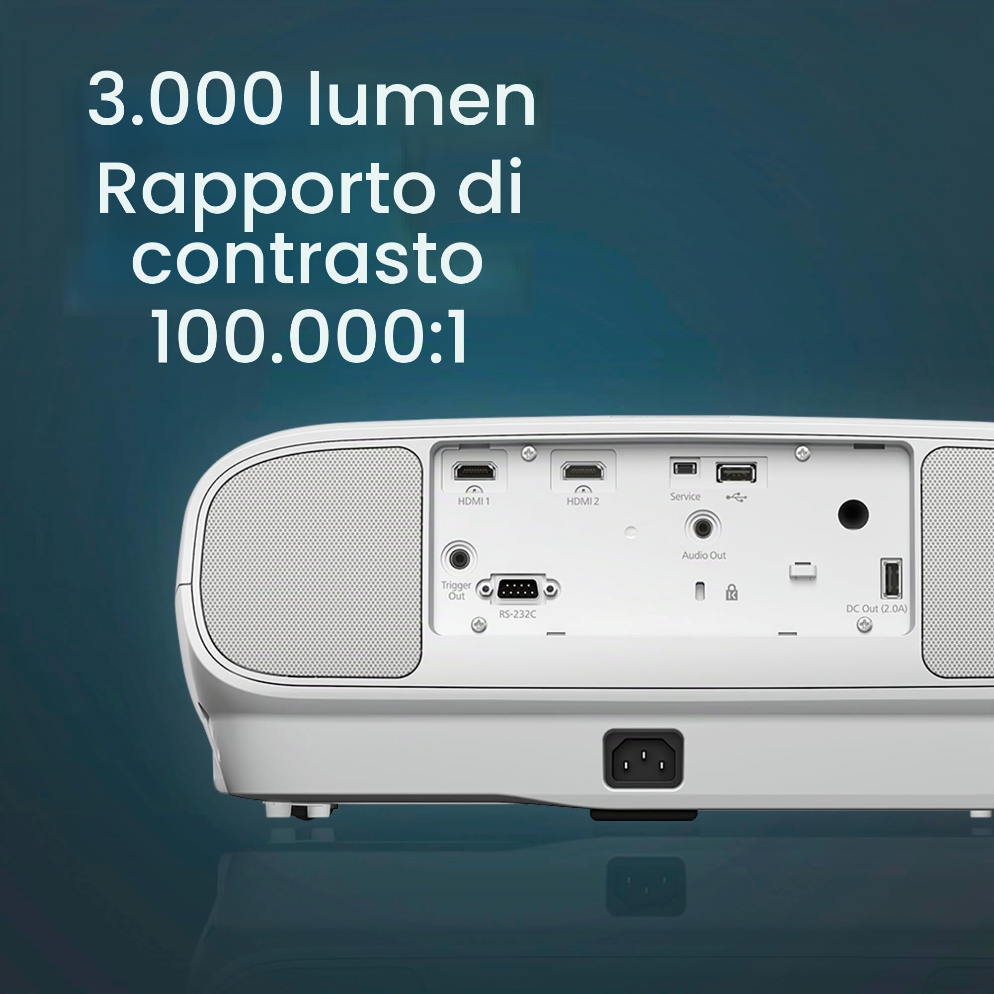 Epson EH-TW7100 3LCD, 4K PRO-UHD, 3000 lumen, display da 500 pollici, ampia gamma di spostamento dell'obiettivo, proiettore Home Cinema, streaming e gaming, bianco
