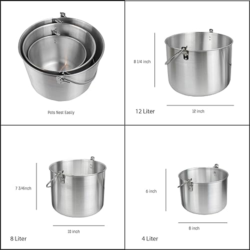 Miniatura 2 de AceCamp Tribal Pot Juego de ollas de cocina de aluminio con mango plegable (juego de 4L, 8L, 12L)
