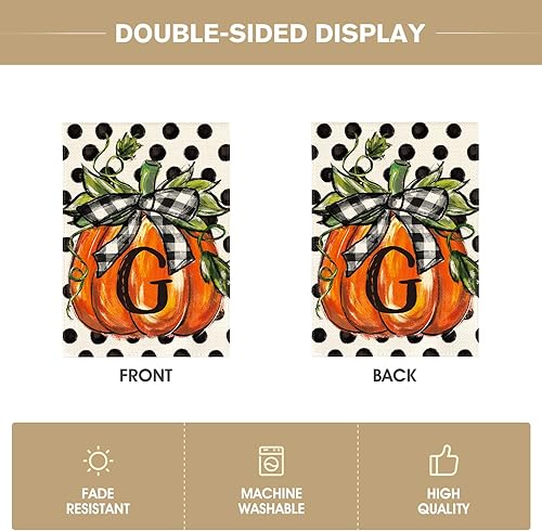 Miniatura 6 de AVOIN colorlife Bandera de jardín con monograma de otoño con letra G, diseño de calabaza, de 12 x 18 pulgadas, doble cara exterior, pequeña