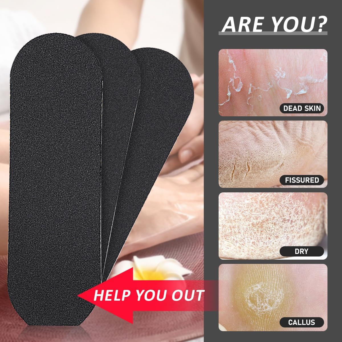 60pcs Foot File Refills Pedicure Rasp Replacement Pads Self- Adhesive Coarse and Fine Sandpaper Reusable Callus Remover Tool (Black) image 4