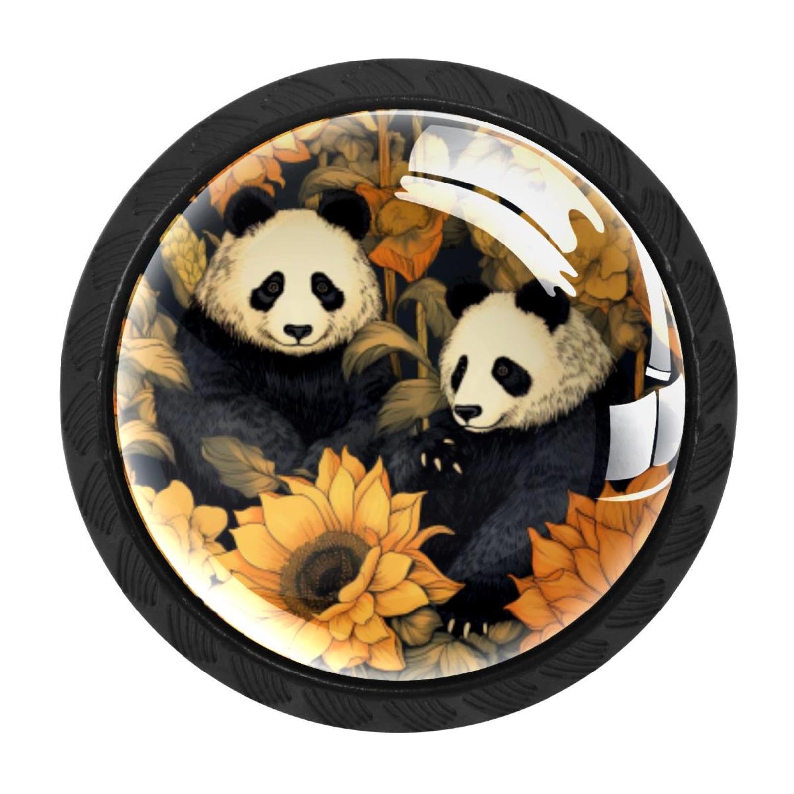 CHENZZZZ 4 Pieces Panda Sunflower Kitchen Cabinet Knobs Drawer Knobs Dresser Knobs Black Knobs Drawer Pulls Dresser Drawer Handles Knobs for Dresser Drawers