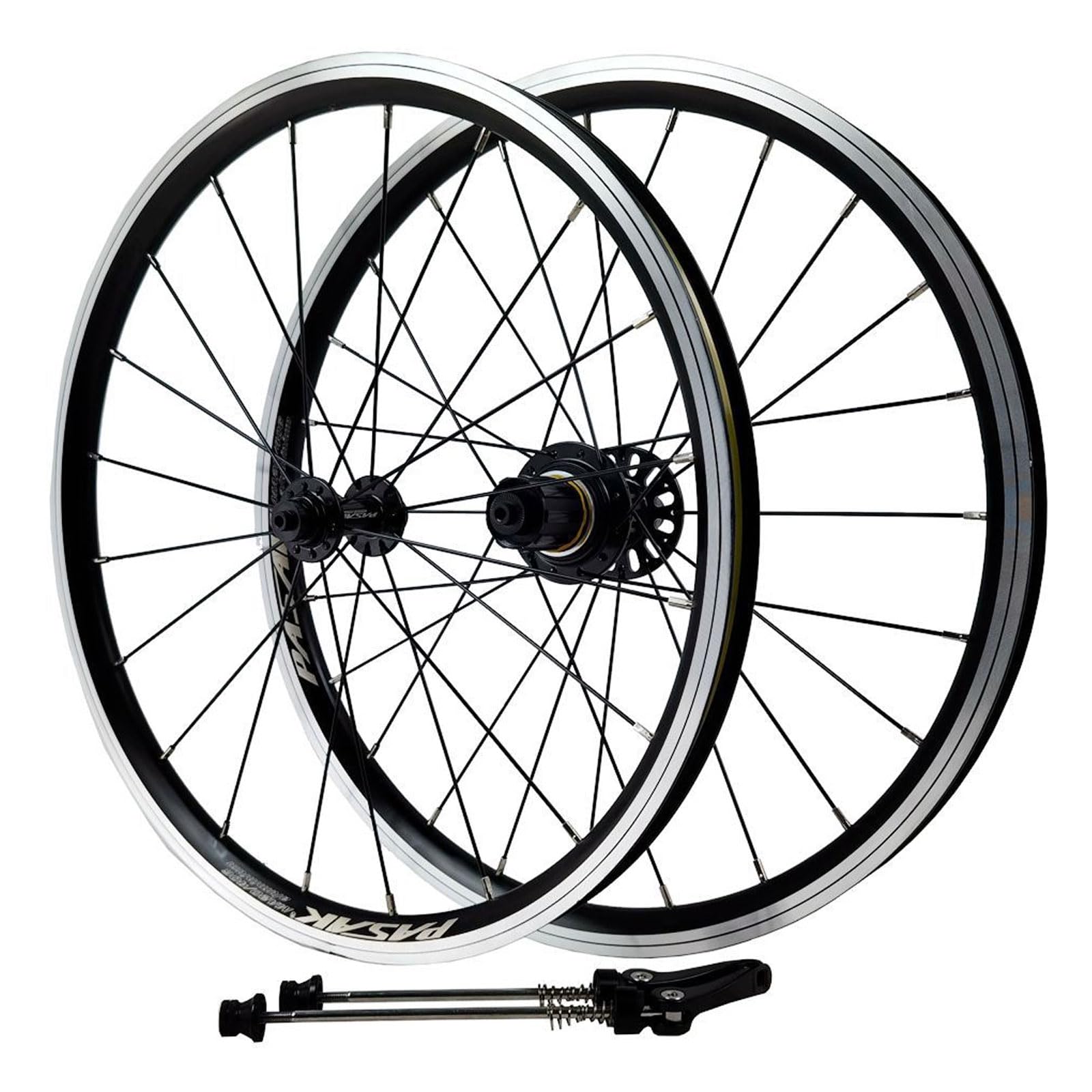 YLME Juego de Ruedas para Bicicletas Plegables, 406/451, Delanteras 74 mm, traseras 130 mm, llanta de aleación de 20 Pulgadas con Freno V-Brake de Doble Pared,406 Black,100/130