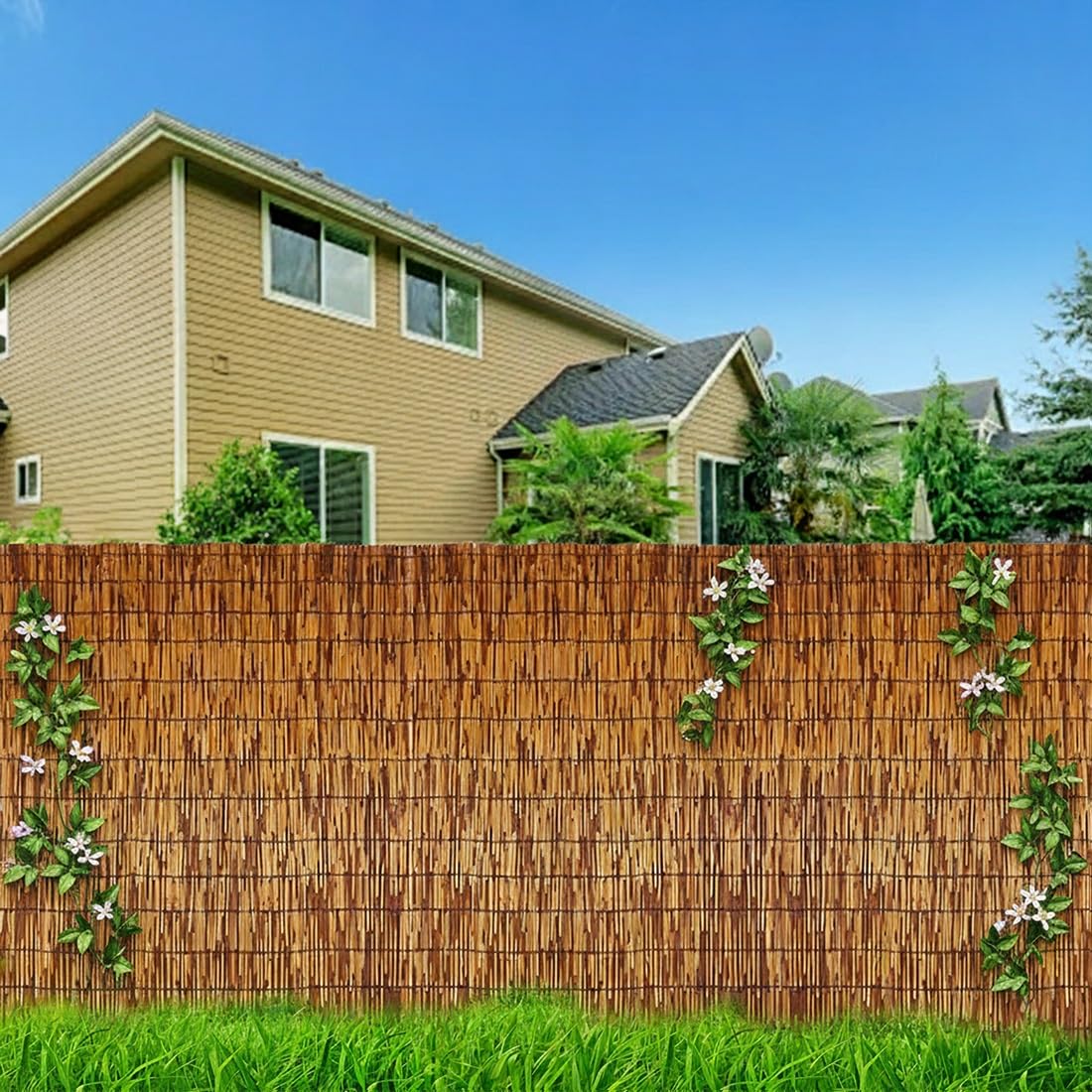 Rollo de Valla Cañizo, Natural Valla de Bambú for Jardín Exterior Piscinas Techos y Patios, Pantalla de Valla Caña Resistente a La Intemperie Y La Privacidad(Marrón,H150cmxL1000cm)