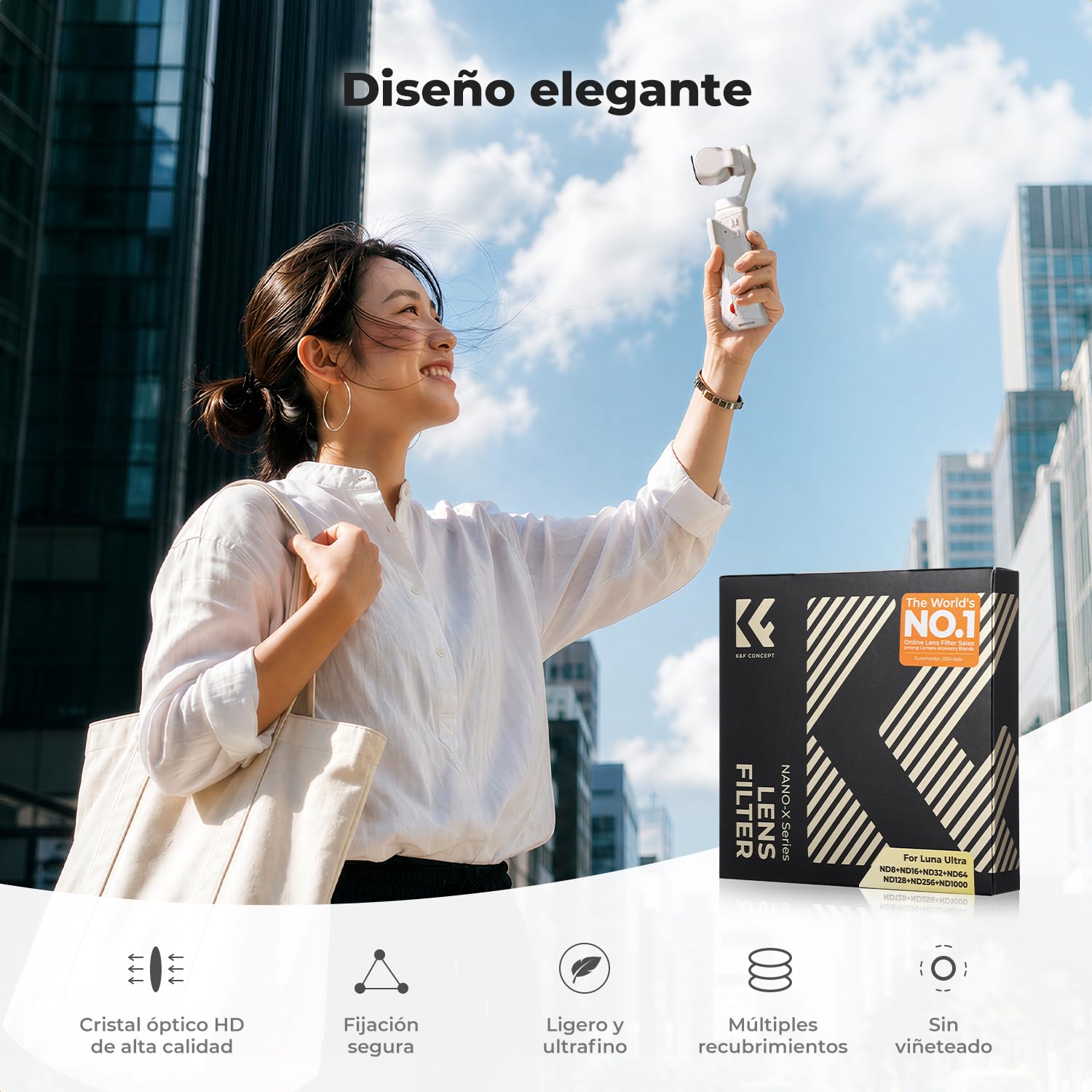 K&F CONCEPT Juego de 7 Filtros ND Compatible con Insta360 Luna Ultra | Filtros ND8+ND16+ND32+ND64+ND128+ND256+ND1000, Montura Magnética, Recubrimiento De 28 Capas, Resistente Al Agua -FI061