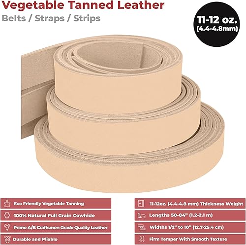 Miniatura 2 de European Leather Works 11-12 oz. (0.157-0.189in) Tamaño de las correas de cuero curtido vegetal 6 x 50 pulgadas (6.0 x 50.0in) Herramientas de cuero