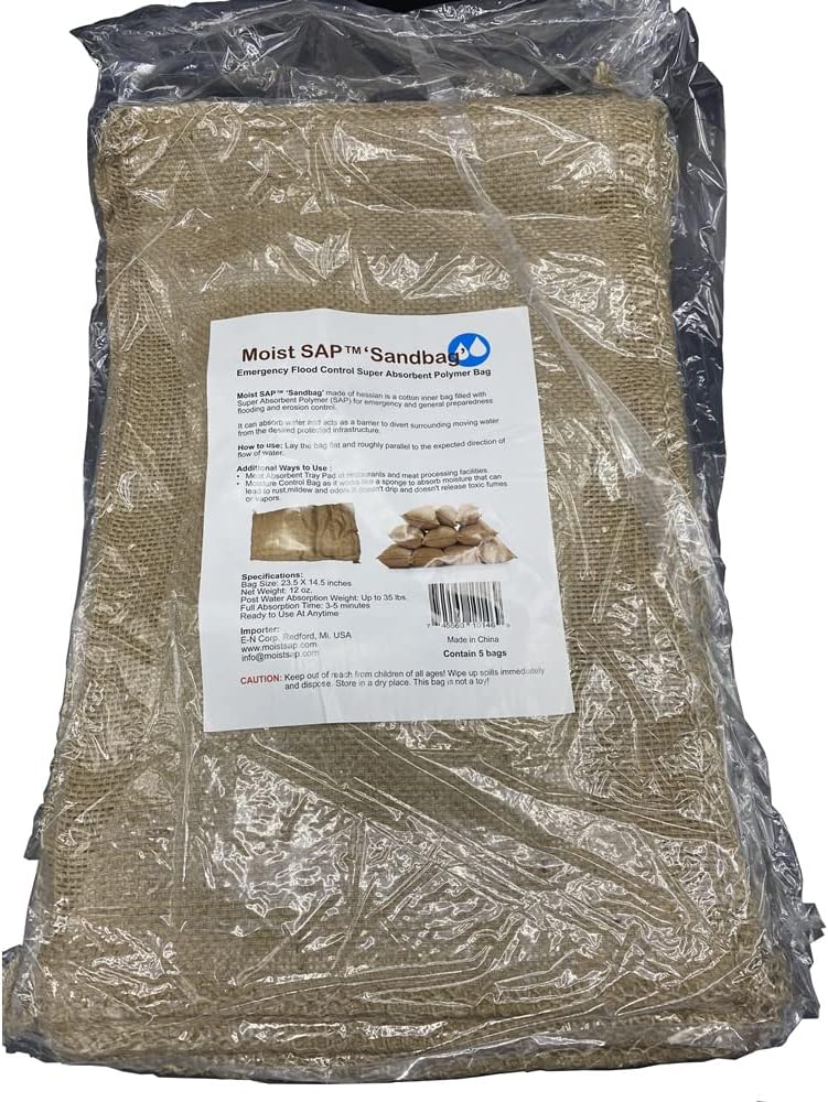 Moist SAP™ Sandless Sandbags - Water Absorbent Polymer Bag for Flood Control - 5 bags