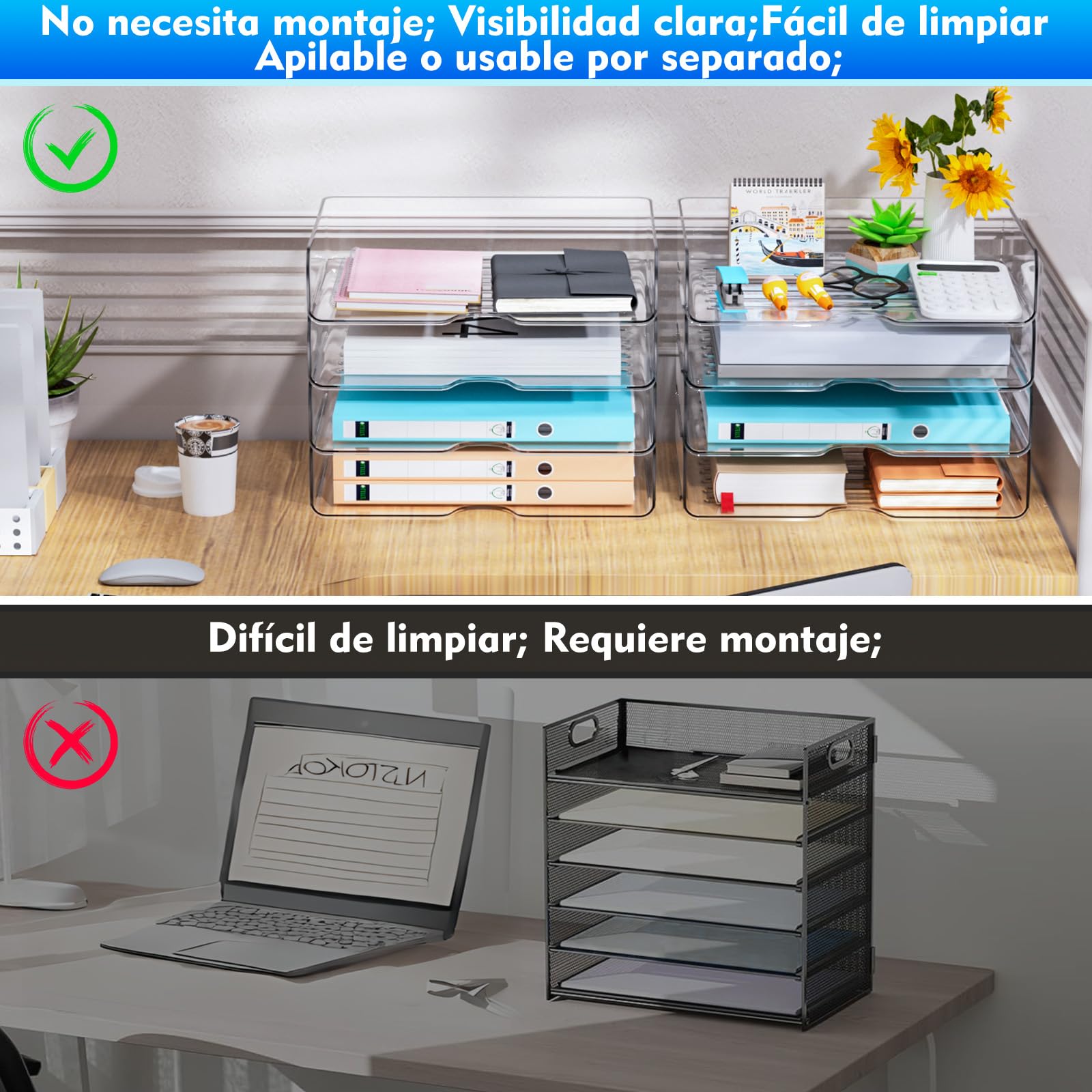 Bandejas de Acrílico para Cartas Apilables Transparentes, para Documentos A4