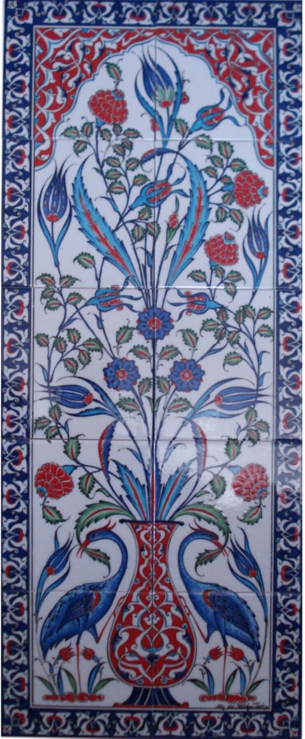 SODEF Hand-Decorated Tile Panel with Two Pheasants, Ceramic Wall Art for Home Decoration - One Size