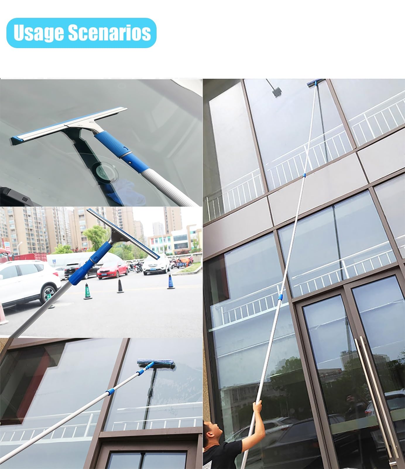 Limpiacristales Limpiador de Ventanas Limpiador De Ventanas Ajustable De 12, 8, 9, 5 Y 6 M Con Mango Largo, Kit De Escobilla De Goma Extensible Para Ventanas Altas De Interior Y Exterior, Techos Y Cen