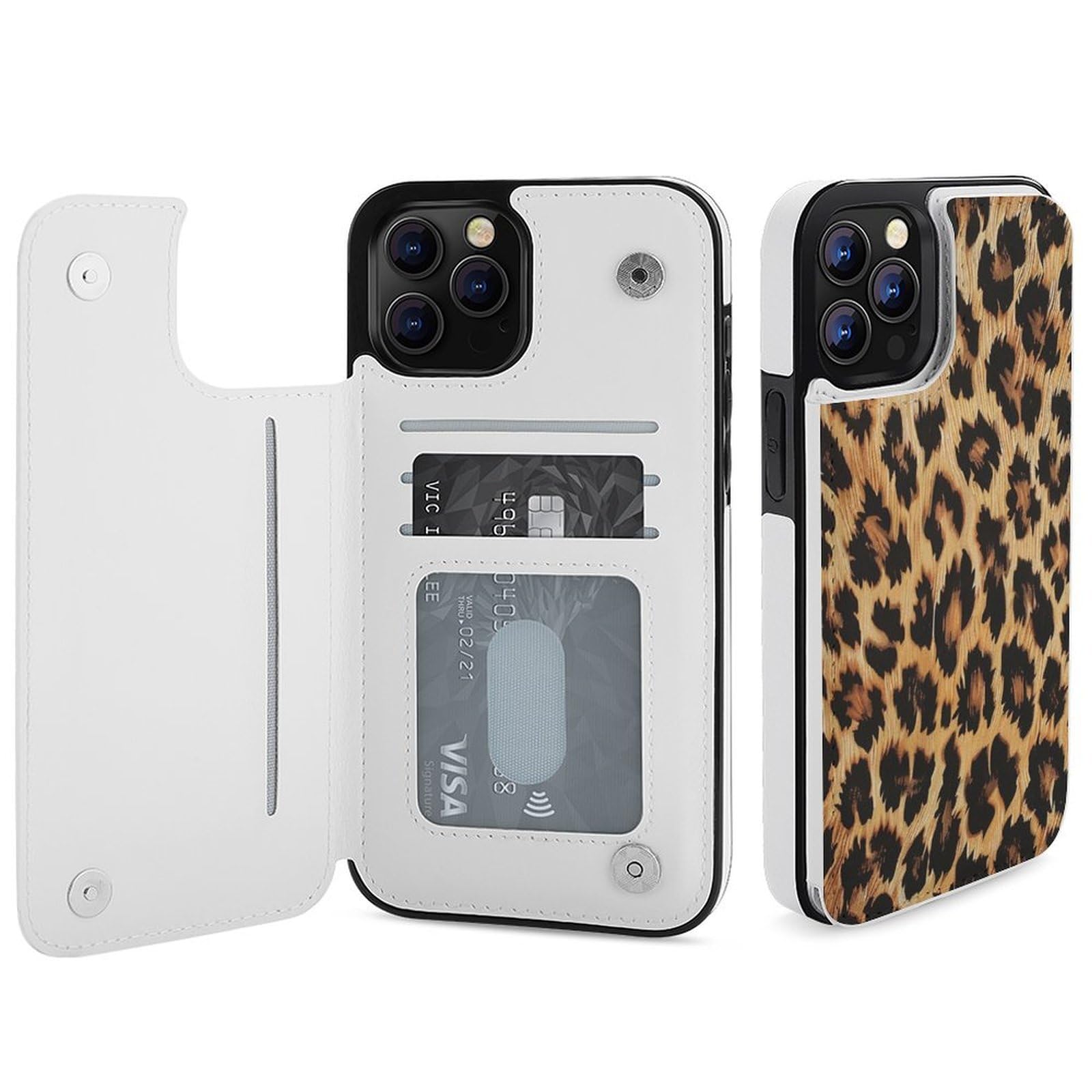 Fundas tipo cartera para iPhone 12 Pro Max, estampado de leopardo, funda de piel con ranuras para tarjetas