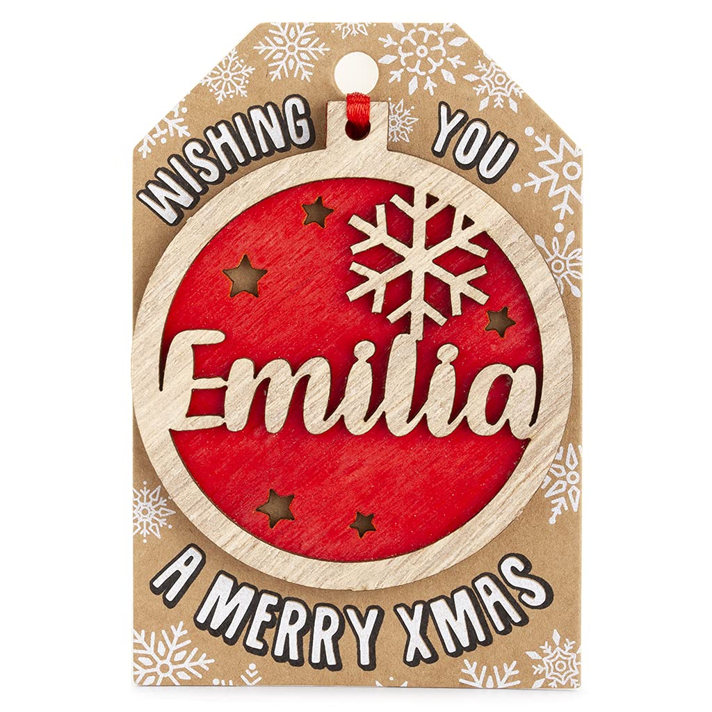 Stands Out, Supplying Outstanding Gifts Emilia Personalised Wooden Name Red Hanging Christmas Tree Bauble Decoration