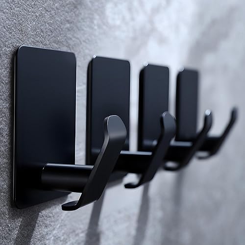 Taozun Ganchos para toallas de bañoganchos adhesivos para toallas, paquete de 4 ganchos negros para toallas, ganchos de pared para baño y cocina,