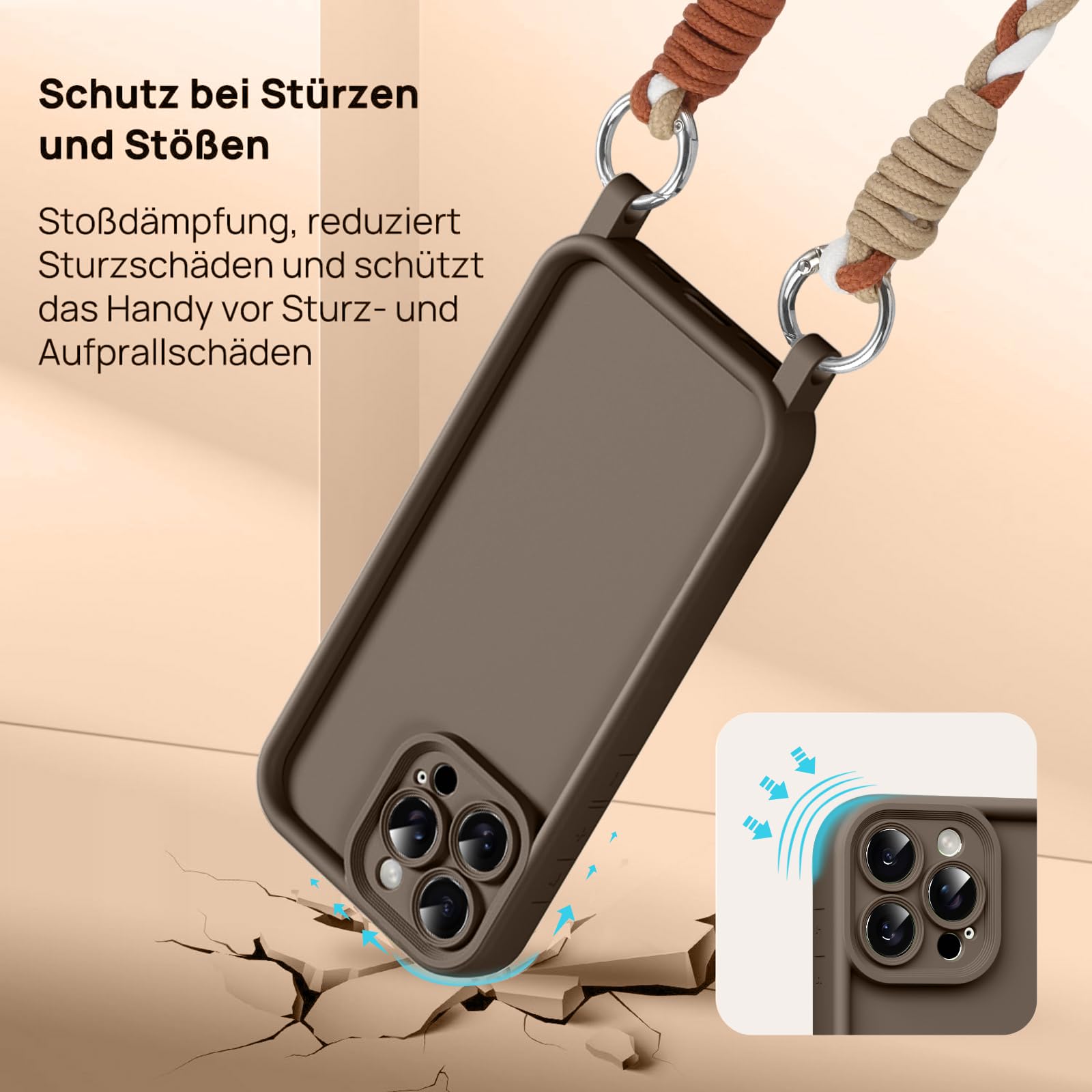Coiwxmoi Etui na telefon komórkowy iPhone 15 Pro Max 6,7", etui ze zdejmowanym sznurkiem na szyję, do zawieszenia, miękkie, silikonowe, odporne na uderzenia etui ochronne do iPhone'a 15 Pro Max