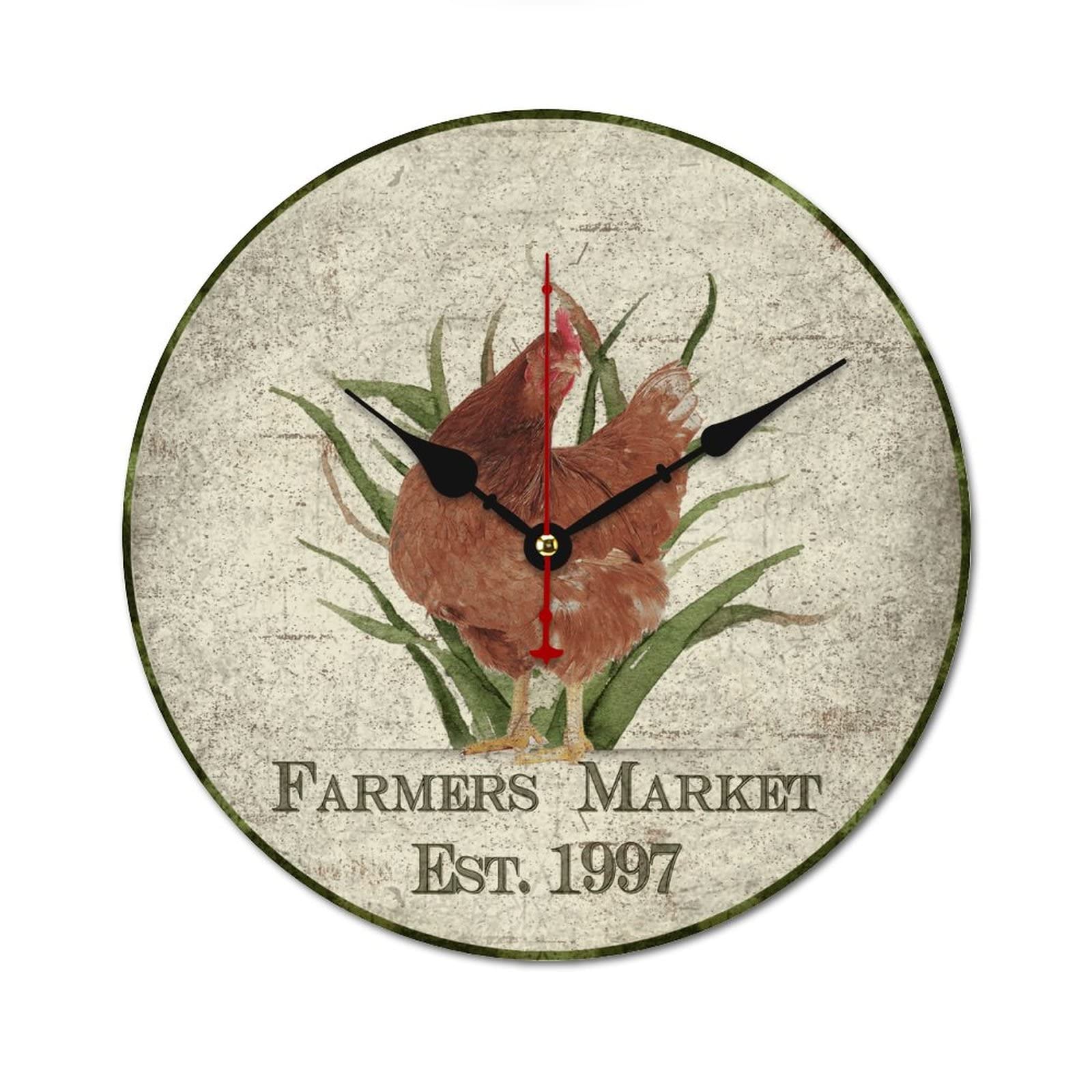 Horloge murale en bois style vintage rétro poule de cuisine 38 cm
