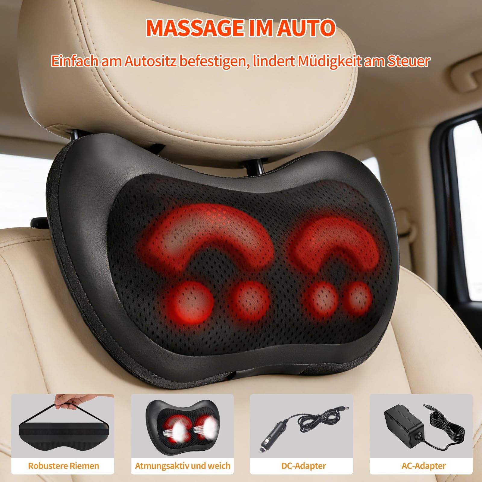 iKristin Massagekissen,Shiatsu Massagegerät für Nacken Schulter Rücken Rückenmassagegerät mit Vier Mehrere rotierenden Massageköpfen mit Wärmefunktion, für Büro Zuhause- Fernbedienung