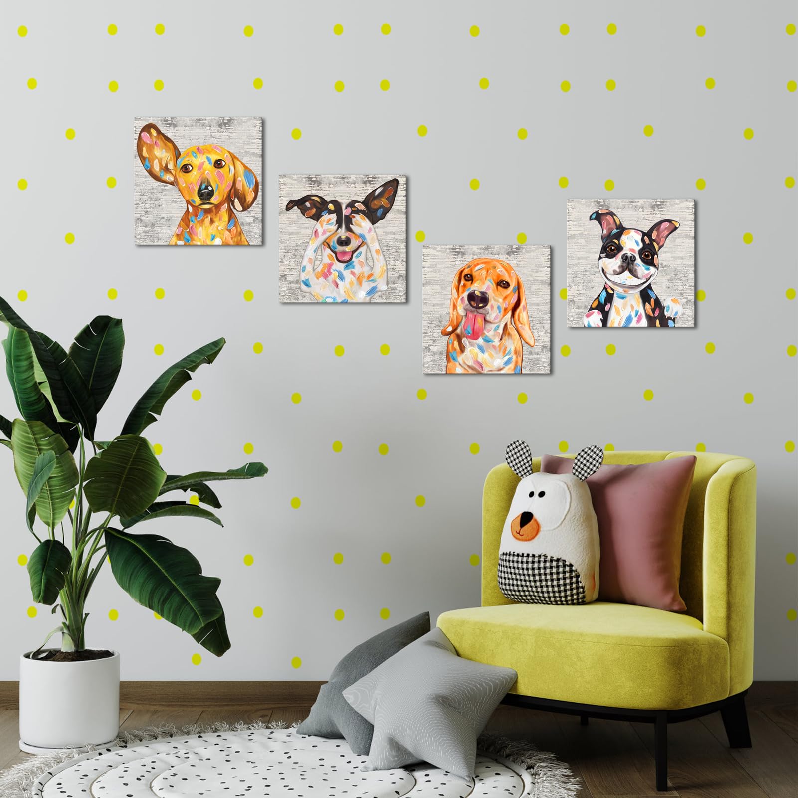 Piy Painting Set van 3 canvasfoto's met schattige giraffe, muurkunst, schilderij, dierenafbeelding, kleurrijk, kunstdrukken met ingebouwd frame, voor