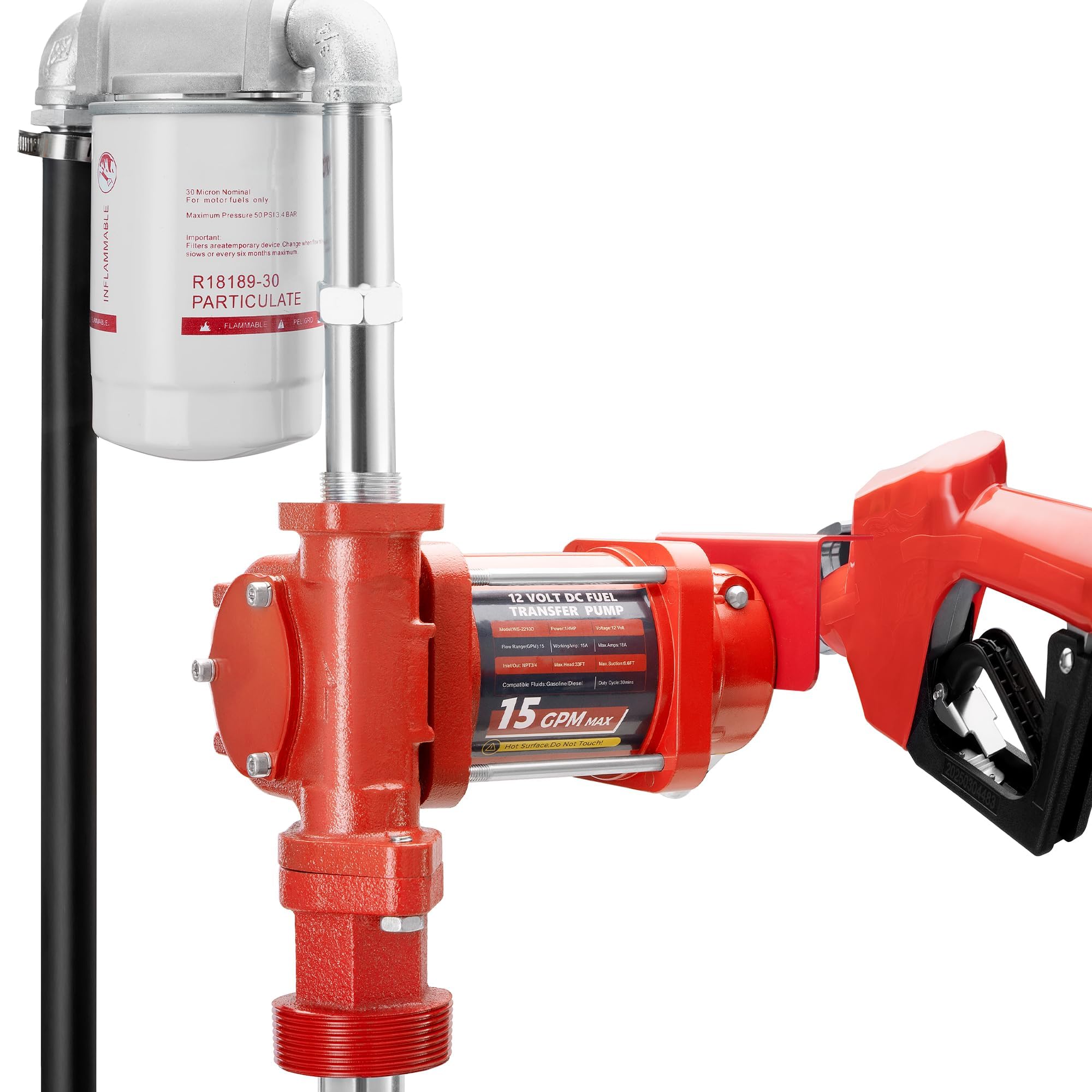 Photo 1 of 110V AC 15 GPM Fuel Transfer Pump with Discharge Hose, Automatic Nozzle, Premium Filter Package, Suitable for Gasoline, Diesel, Kerosene, Ethanol & Methanol Blends