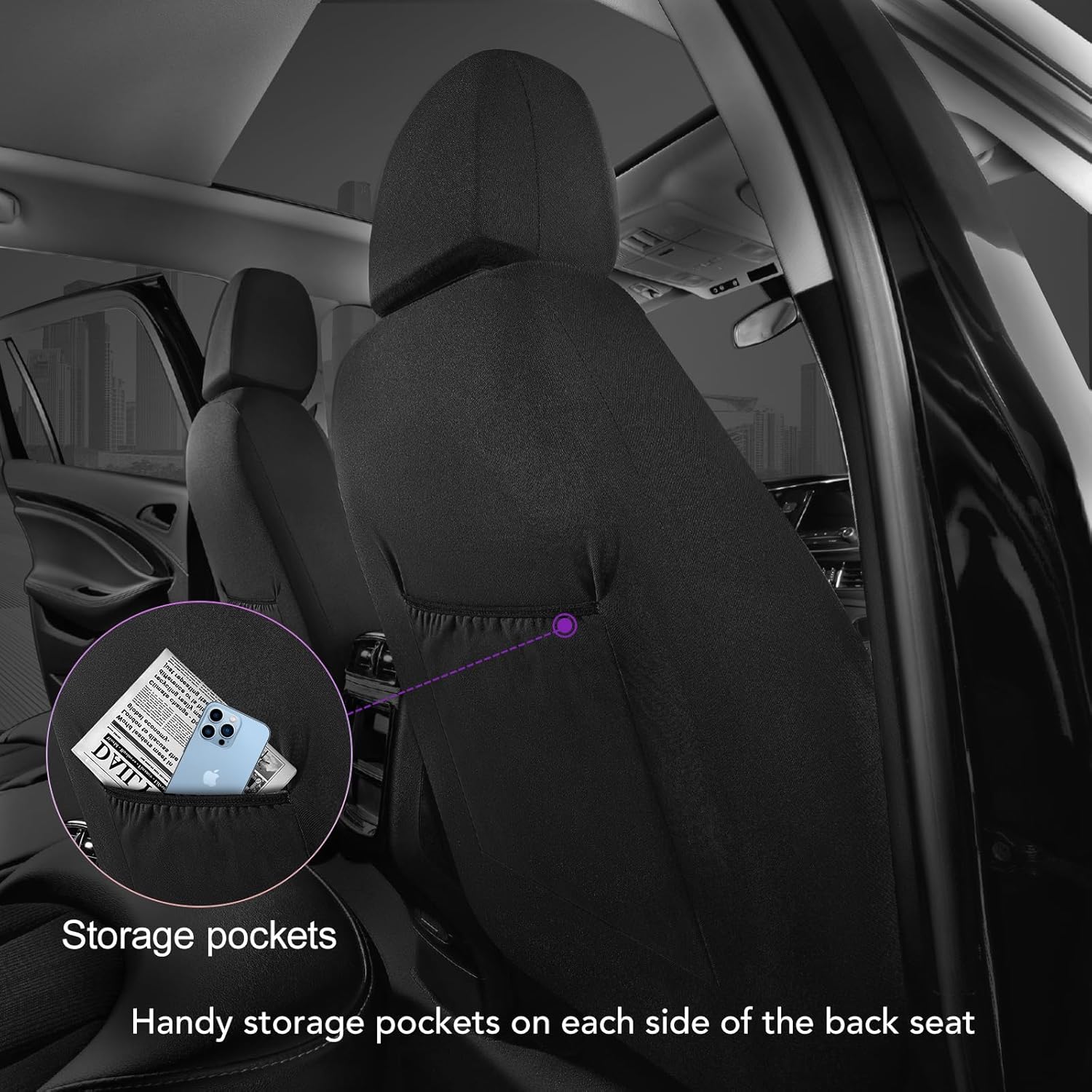 Road Comforts Car Seat Cover, Leather Full Set Car Seat Cover, Automotive Interior Seat Covers, Universal Fit for Most Cars, SUVs, Trucks, and Vans, Airbag Compatible (Purple)