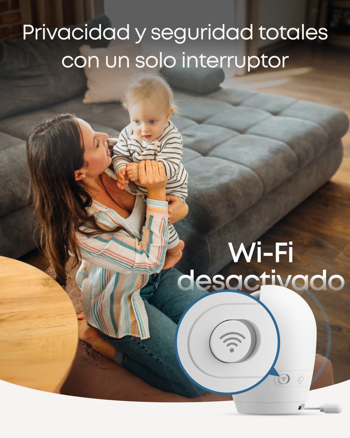 Monitor para bebés eufy E20, resolución 2K, Pantalla de 5'' 720p, conexión híbrida, Control con y sin Wi-Fi, Zoom 4×, visión Nocturna, batería integrada, ANR, alertas Inteligentes, grabación 24/7.