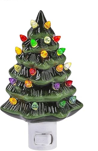 Bandwagon Luz de noche de árbol de Navidad de cerámica - Verde