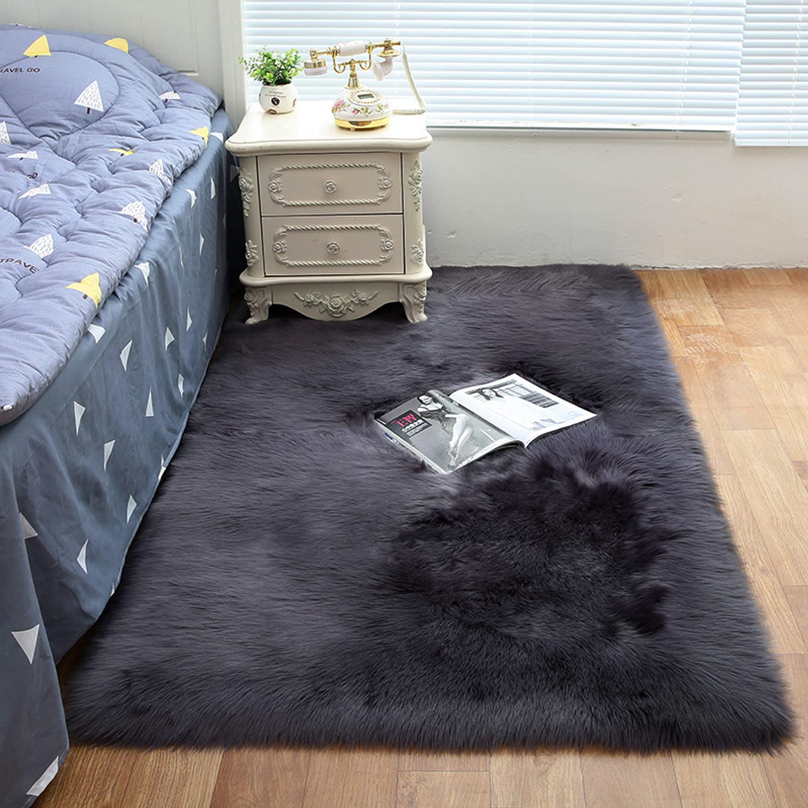 Lammfellimitat Teppiche Longhair Fell Kunstfell Dekofell Lammfellimitat Teppich Kunstfell Schaffell Deko Fell in Super Weich Imitat Rugs Anpassbare - Dunkelgrau 70x110cm