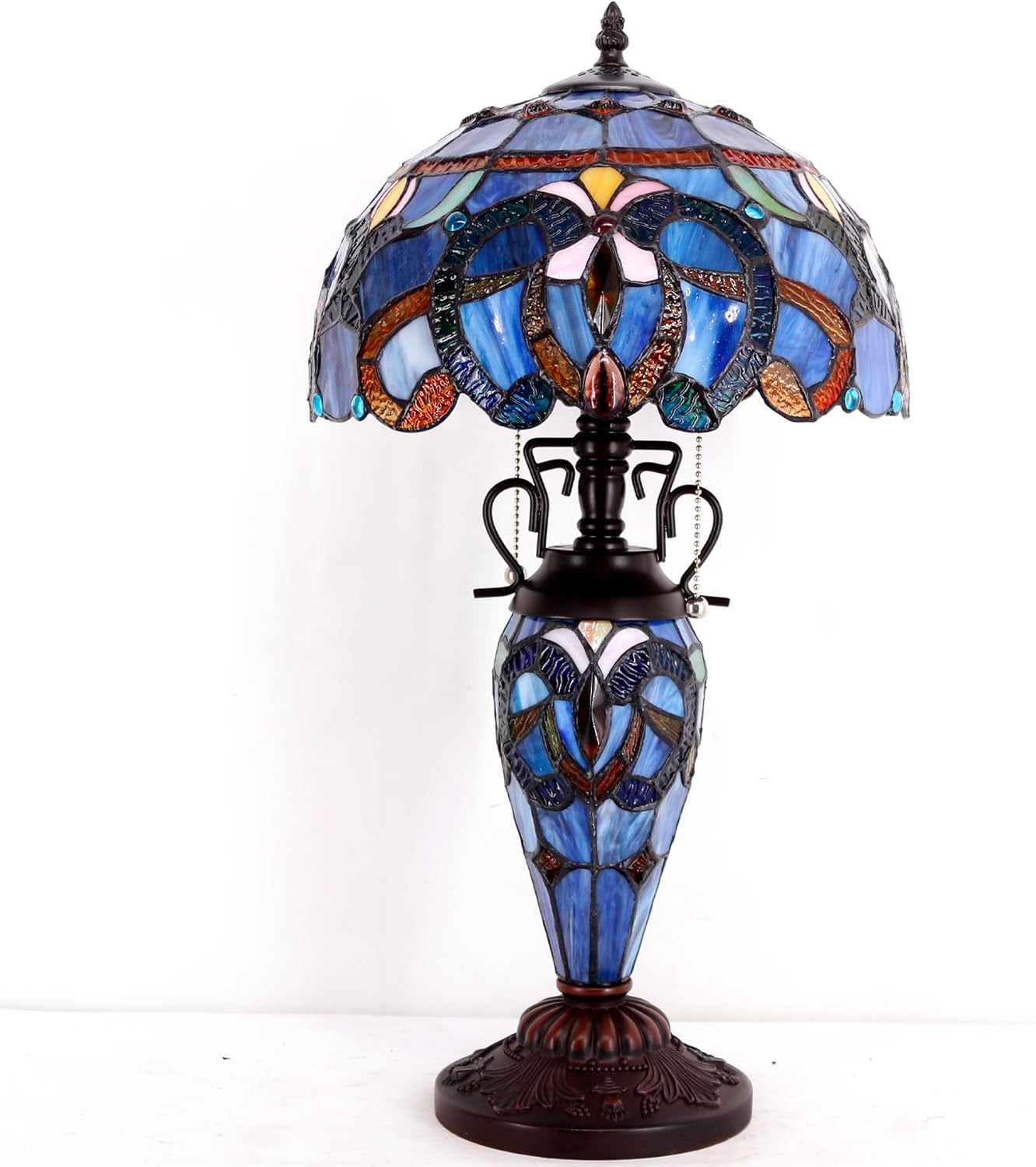 WERFACTORY Tiffany Style Lamp Blue Purple Cloud Stained Glass Table Lamp 12X12X22 Inches Mother-Daughter Vase Desk Reading Light Decor Bedroom Living Room Home Office S558 Series